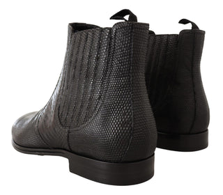 Elegant Black Leather Lizard Skin Derby Boots - Luxury for You