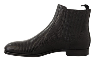 Elegant Black Leather Lizard Skin Derby Boots - Luxury for You