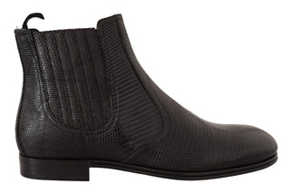 Elegant Black Leather Lizard Skin Derby Boots - Luxury for You