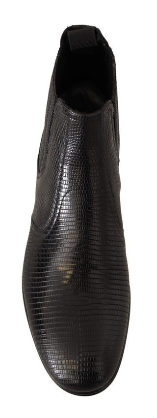 Elegant Black Leather Lizard Skin Derby Boots - Luxury for You