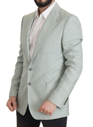 Elegant Mint Green Silk-cashmere Blazer