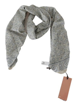 Chic Cotton Scarf In Beige & Blue Fantasy Print