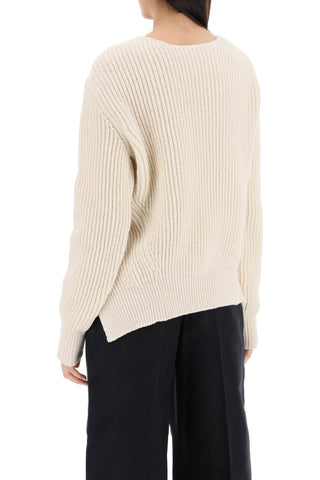 Ribbed Sweater With Tieable Closure