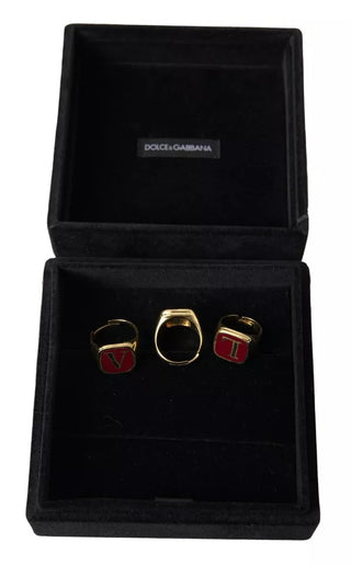 Gold Brass Love Enamel Set Of 3 Ring