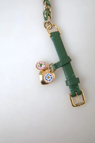 Green Embellished Chain Gold Buckle Belt