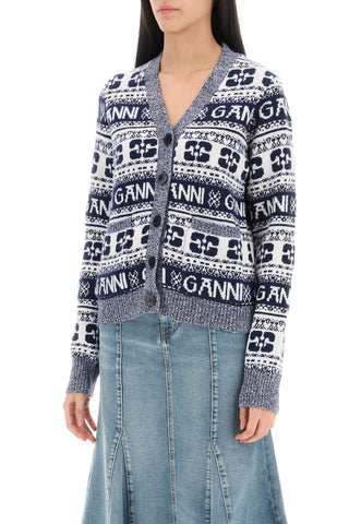 Jacquard Wool Cardigan With Logo Pattern