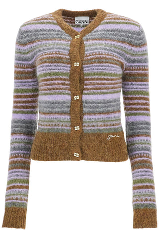 Soft Striped Cardigan With Fluffy