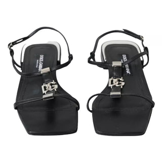 Black Leather Dg Logo Flats Sandals Shoes