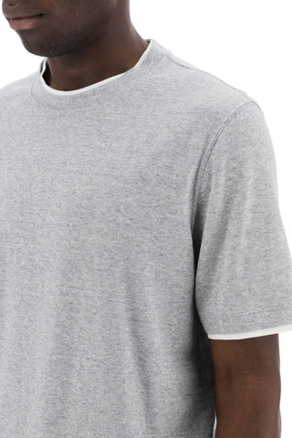 Overlapped-effect T-shirt In Linen And Cotton