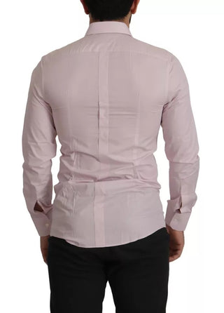 Light Pink Cotton Dress Formal Men Gold Shirt