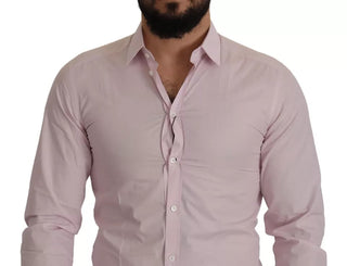 Light Pink Cotton Dress Formal Men Gold Shirt