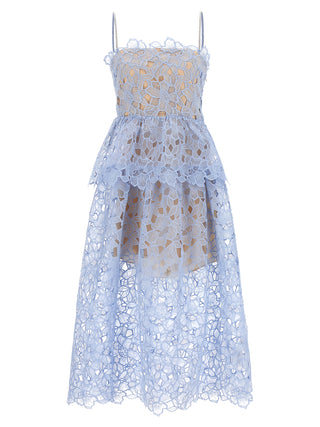 Blue Organza Lace Midi Dress