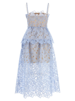 Blue Organza Lace Midi Dress