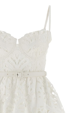 White Cotton Lace Tiered Midi Dress