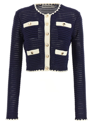 Navy Crochet Contrast Trim Cardigan