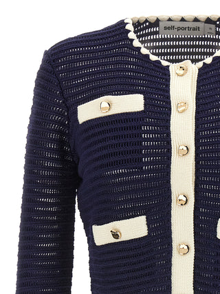 Navy Crochet Contrast Trim Cardigan