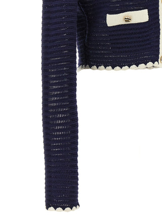 Navy Crochet Contrast Trim Cardigan