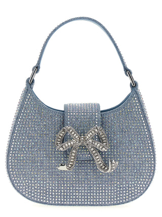 Blue Rhinestone Denim Cresent Handbag