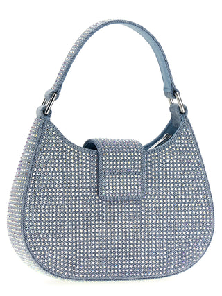 Blue Rhinestone Denim Cresent Handbag