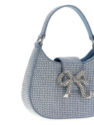 Blue Rhinestone Denim Cresent Handbag