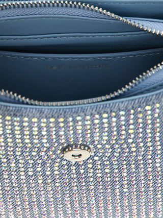 Blue Rhinestone Denim Cresent Handbag