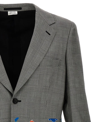 Embroidery Check Single-breasted Blazer