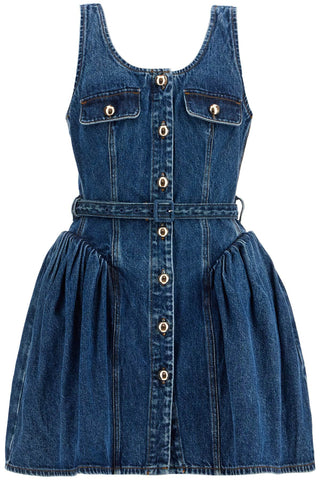 Flared Denim Mini Dress With A