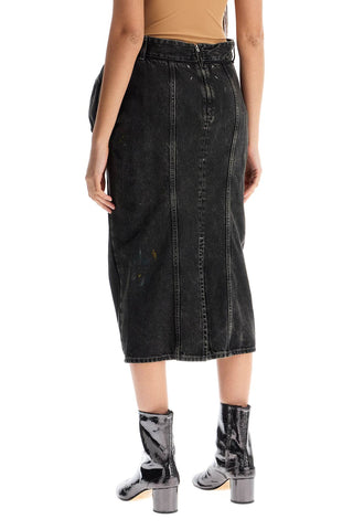 Black Cotton Vintage Effect High-waisted Skirt