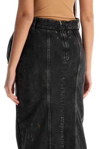 Black Cotton Vintage Effect High-waisted Skirt