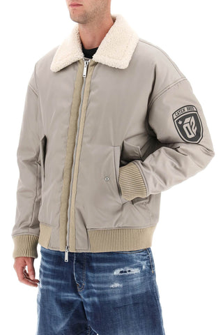 Padded Bomber Jacket With Collar In Lamb Fur