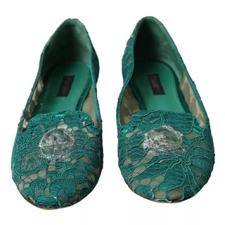 Green Taormina Lace Slip On Flats Shoes