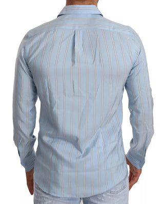 Blue Striped Silk Formal Dress Martini Shirt