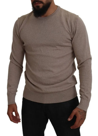 Brown Virgin Wool Crew Neck Pullover Sweater