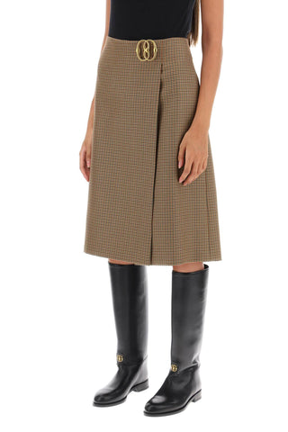 Houndstooth A-line Skirt With Emblem Buckle