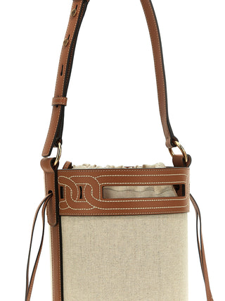 Leather Canvas Bucket Bag