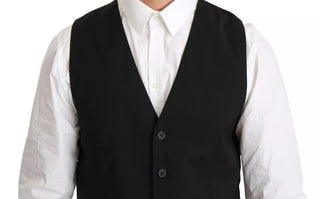 Black Wool Stretch Waistcoat Formal Dress Vest