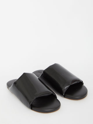 Black Leather Slides