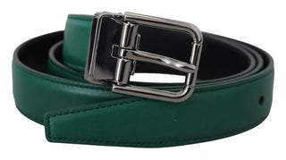 Green Calf Leather Silver Tone Metal Buckle Belt