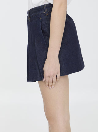 Pleated Denim Skirt