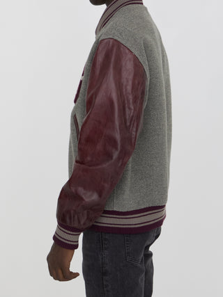 Wool Bomber Jacket With Leather Sleeves