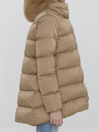 Down Jacket In Nylon And Eco-fur