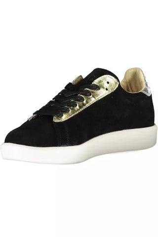 Elegant Black Leather Sneakers With Contrasting Details