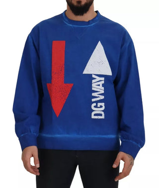 Blue Dgway Cotton Crewneck Pullover Sweater