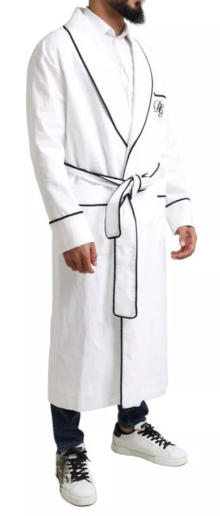 White Linen Belted Robe Dg Logo Sleepwear