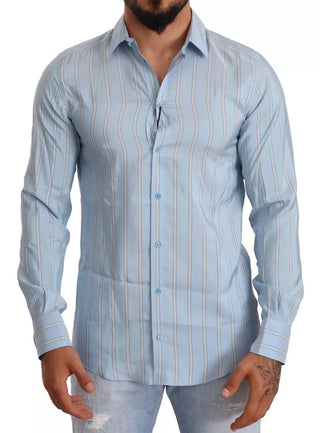 Blue Striped Silk Formal Dress Martini Shirt