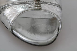 Silver Crystals T-strap Sandals Leather Shoes