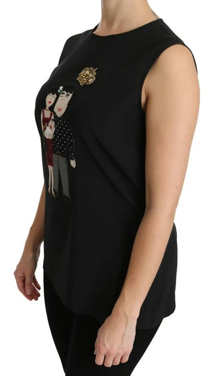 Black Silk Dg Family Crystal Sleeveless Top