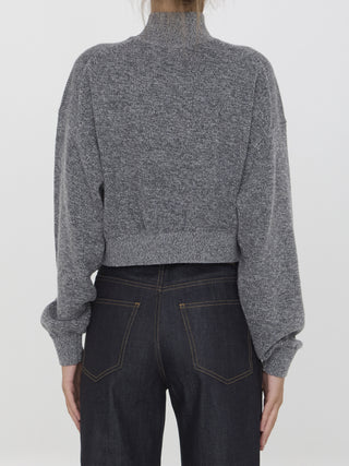 Cropped Sweater With Embossed Logo