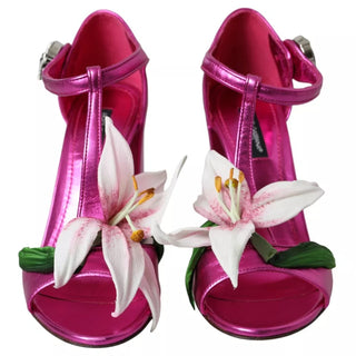 Fuchsia Flower Crystals Heels Sandals Shoes