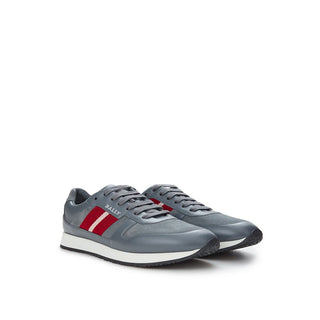 Sleek Gray Leather Sneakers For Men